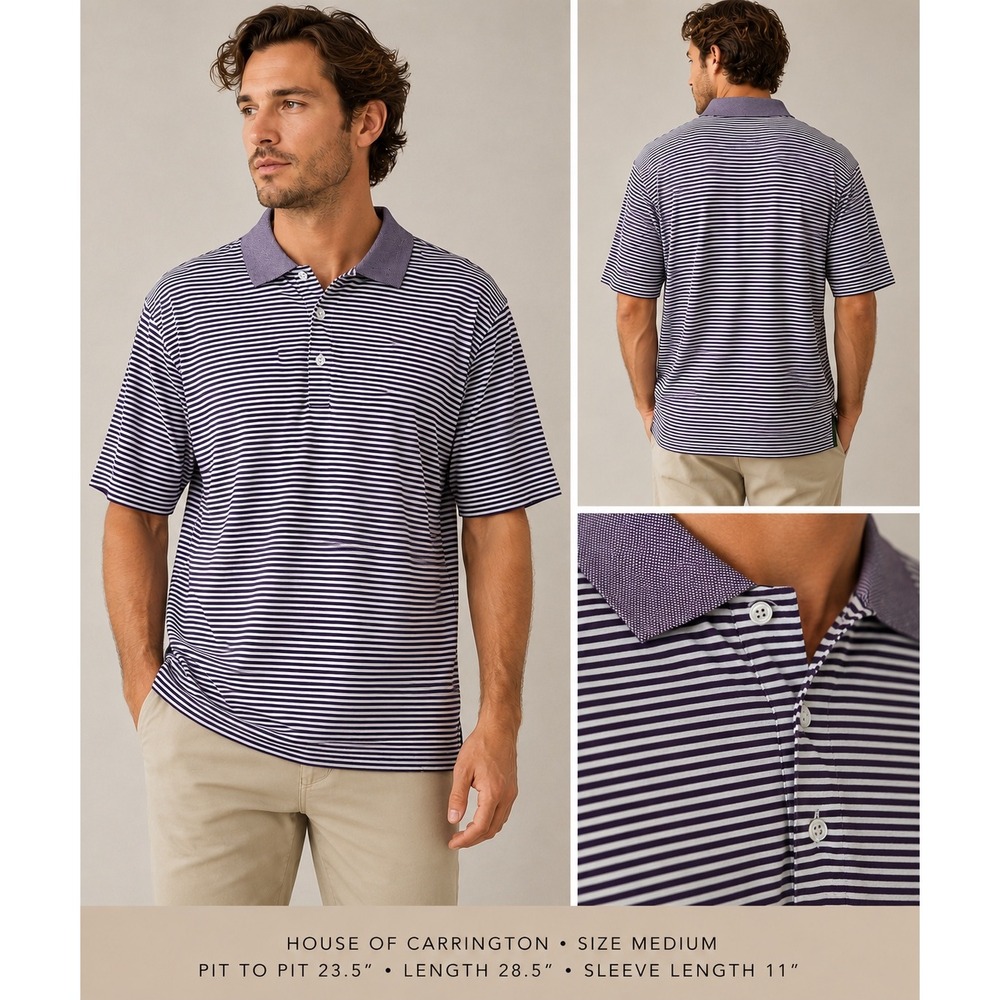 House of Carrington Legend Mens Purple Striped Mercerized Pima Cotton Polo Med